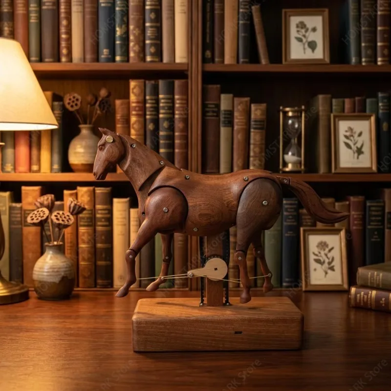 Handmade Solid Wood Mechanical Horse Ornament, Desktop Decor Statue, Art Craft Gift for Birthday Christmas & Corporate Use