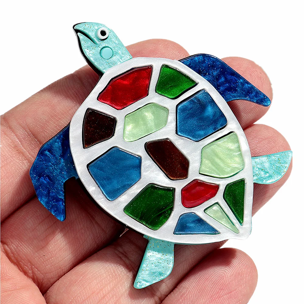Cute Acrylic Cartoon Sea Turtle Splice Brooches for Women Unisex Elegant Colorful Marine Animal Badge Brooch Clothing Accessoriy