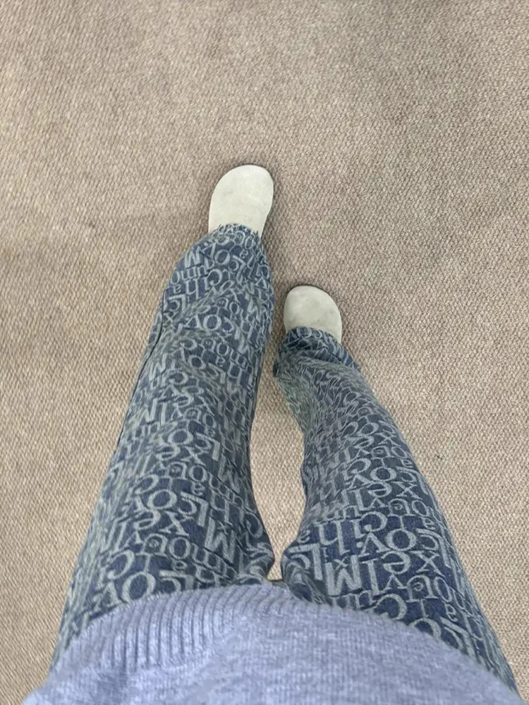 

Retro American Waed Denim Jeans Men's Trendy Brand Letter Embroidery High Waist Straight Leg Casual Pants Street Sle