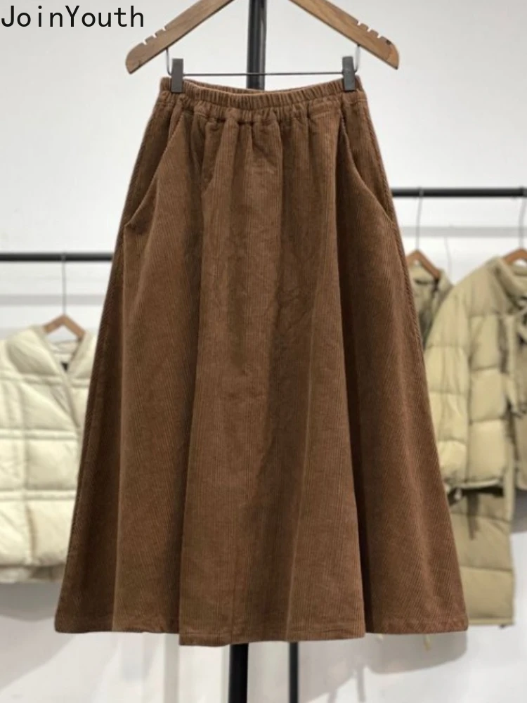 2024 Faldas Mujer De Moda Vintage Solid Color Skirts Women\'s Clothing High Waist Loose Jupe Korean Saia Thicked Corduroy Skirt