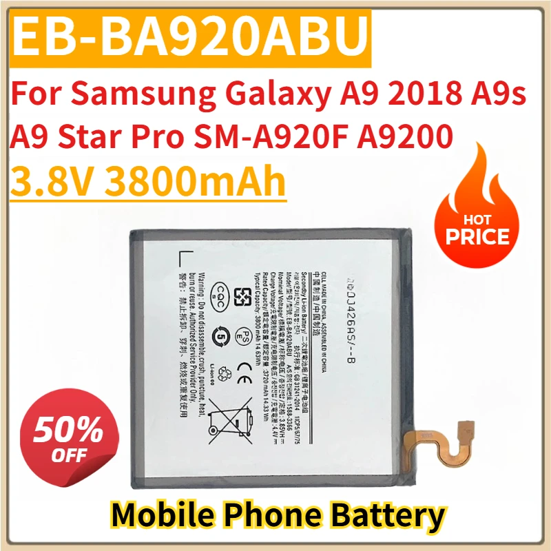 

Новый сменный аккумулятор для мобильного телефона 3,8 В 3800 мАч EB-BA920ABU для Samsung Galaxy A9 2018 A9s A9 Star Pro SM-A920F A9200
