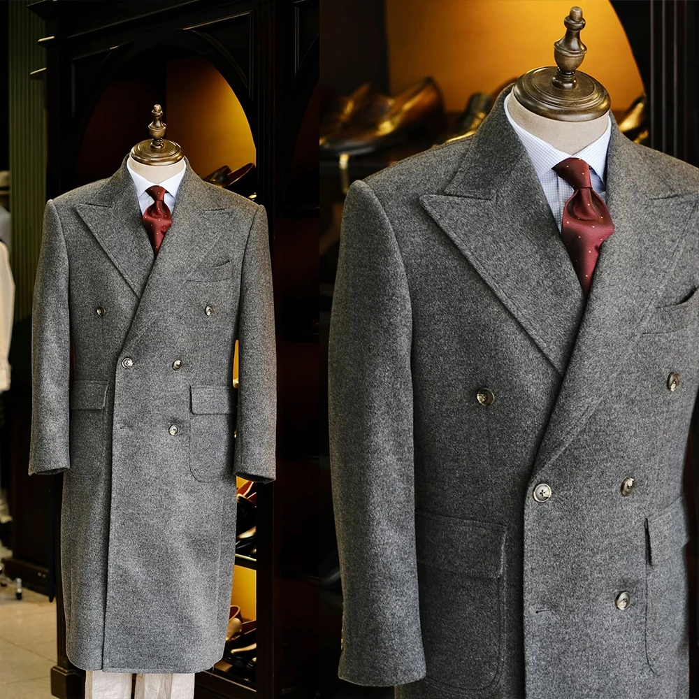 

Business Leisure Man Solid Color Coat Double Breasted Slim Fit Men Long Jacket Dinner Dressing Clothes Customized One Piece