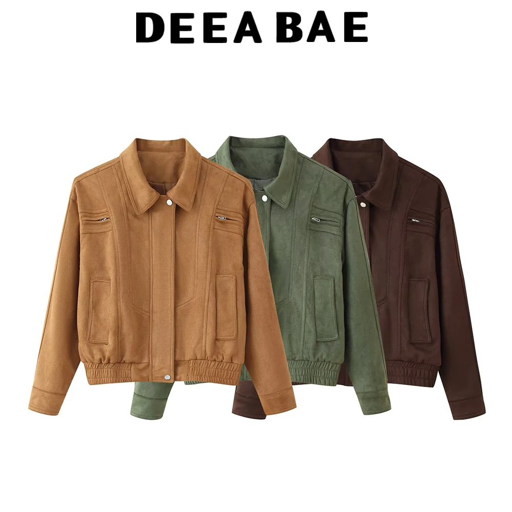 

DEEABAE Autumn new women's clothing fashion personality versatile three color suede short workwear jacket