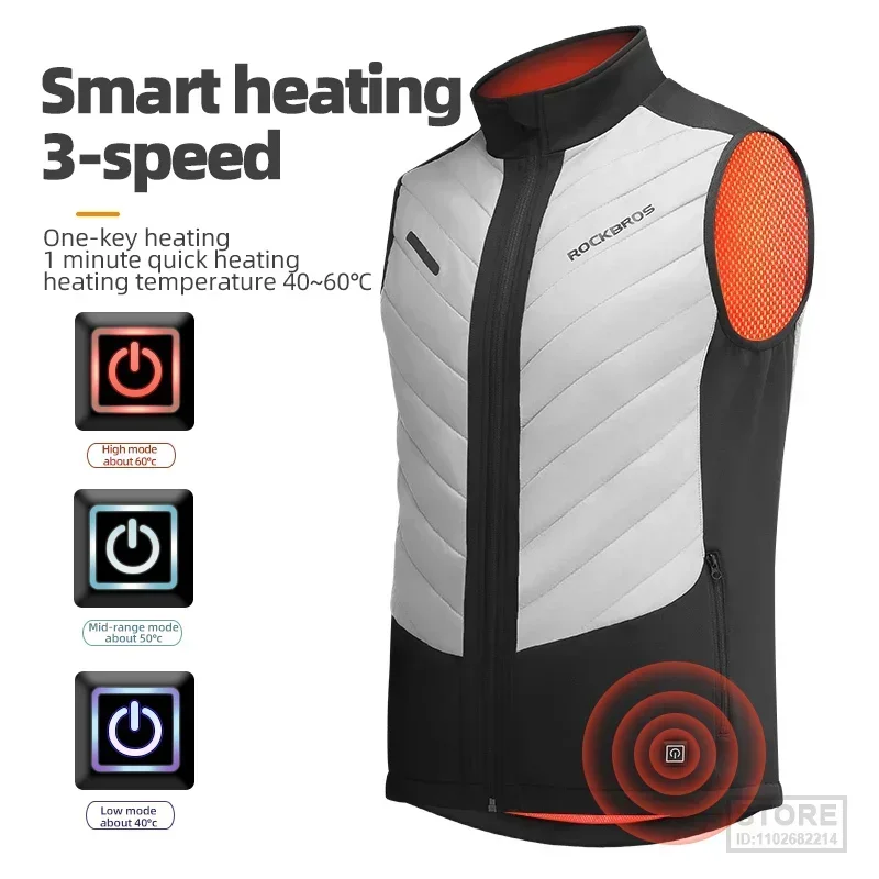 ROCKBROS Heated Vest 5 Places USB  Jacket Thermal Clothing Hunting  Infrared Heating  Washable Men Winter Warm