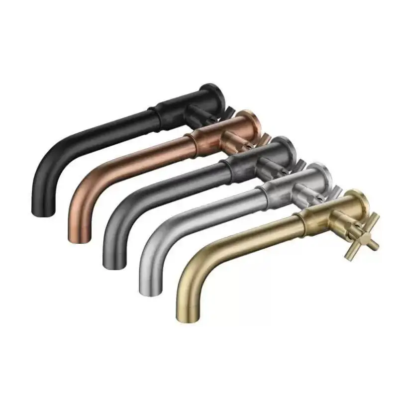 

Wall Mounted Long Mop Pool Faucet Single Cold Bathroom Basin Faucet Balcony Wash Basin Tap Black Brushed Gold Water Taps