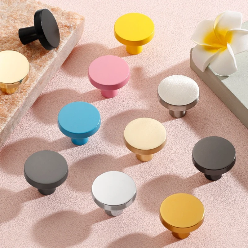 Round Cabinet Drawer Cabinet Handle Simple Shoe Cabinet Wardrobe Small Handle Yellow Blue Pink Furniture Hardware Accessories
