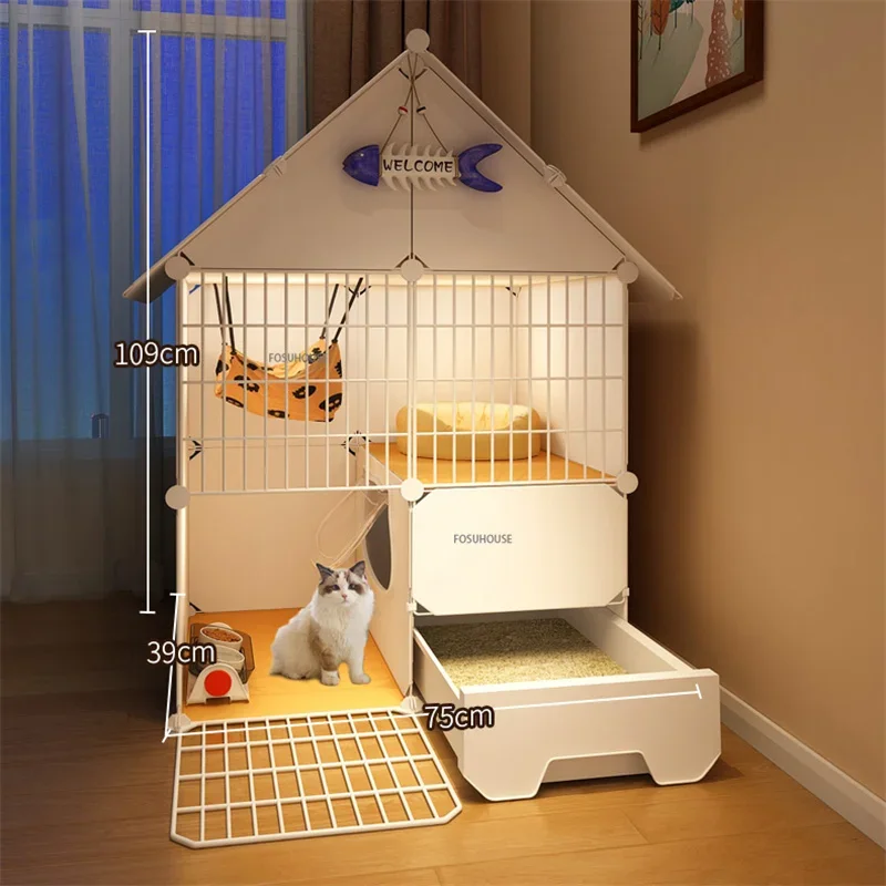 Cat Cage Anti-jailbreak Home Indoor House with Litter Basin Toilet Super Large Space Multi-storey Villa Pet Supplies