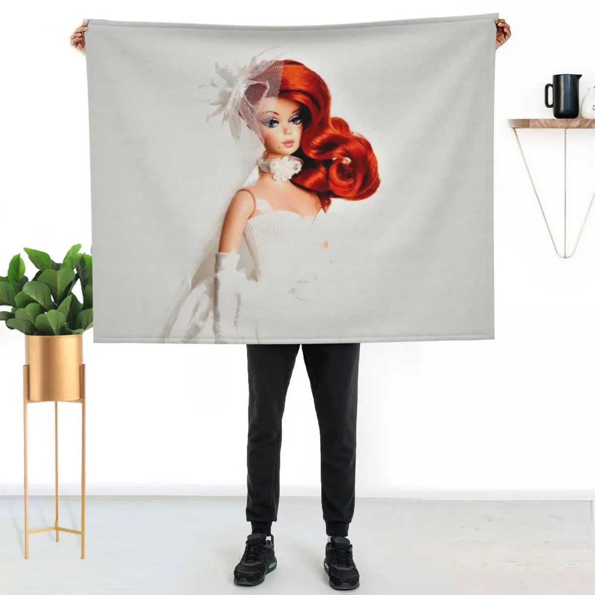 red head cosplay vintage retro doll wedding gown printkwai doll print mask print poster Throw Blanket Plaid Blankets