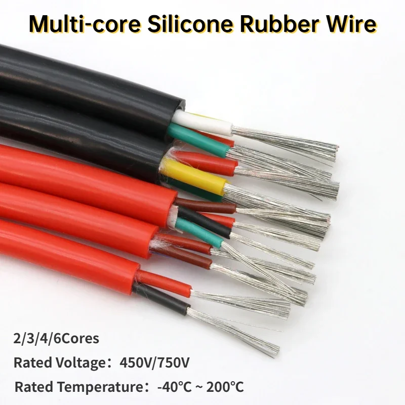 

1/3/5m Ultra Soft Multi-Core 2 3 4 6 Cores Silicone Rubber Cable 0.3mm²~6mm² Flexible Insulated Copper High Temperature Wire