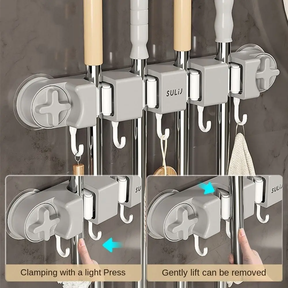 كوب شفط بلاستيكي مكنسة ممسحة حامل ذاتية اللصق الحائط ممسحة كليب رف لا الحفر مع 5 خطاف ممسحة مكنسة المنظم #3