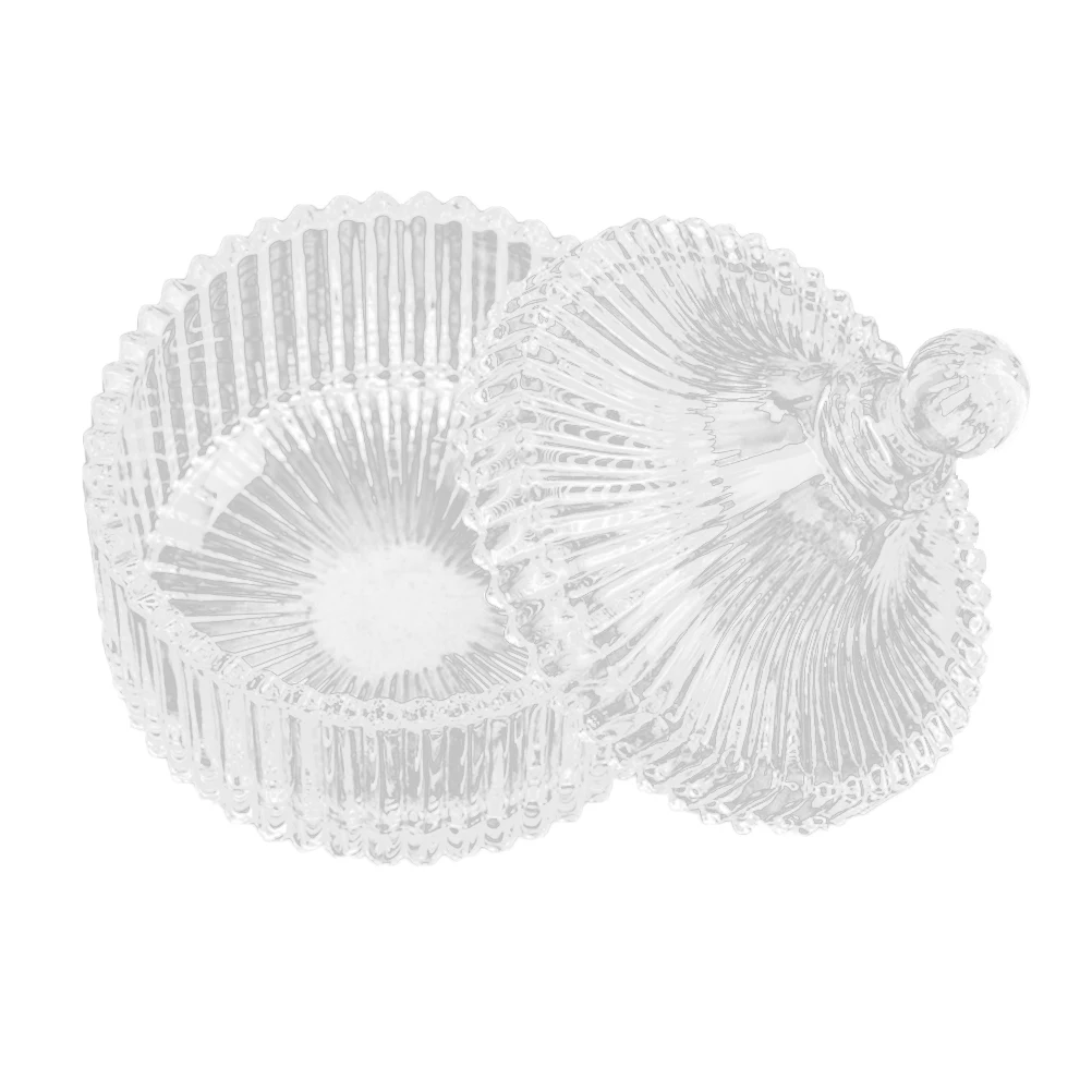 

Large Clear Glass Candy Jar with Lid Striped Design Storage for Snacks Cosmetics Toothpicks Swabs Home Decor Display Jar