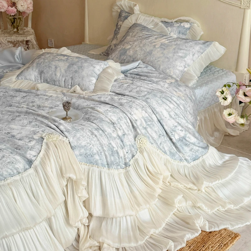 French Style Bedroom Romantic Jacquard Long Staple Cotton Bed Cover Style Four Piece Set Pure Cotton Lace Duvet Cover Bedding