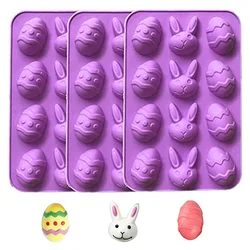 12 Cavities Chocolate Candy Molds -Silicone Easter Egg Rabbit Bunny Fondant Mold for Cake Decorate Easter Day Party Supplies