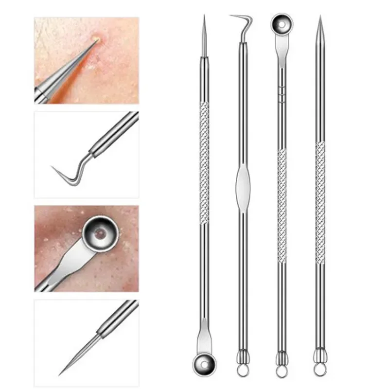 4Pcs/Set Acne Blackhead Removal Needles Stainless Pimple Spot Comedone Extractor Cleanser Beauty Face Cleaning Care Tools