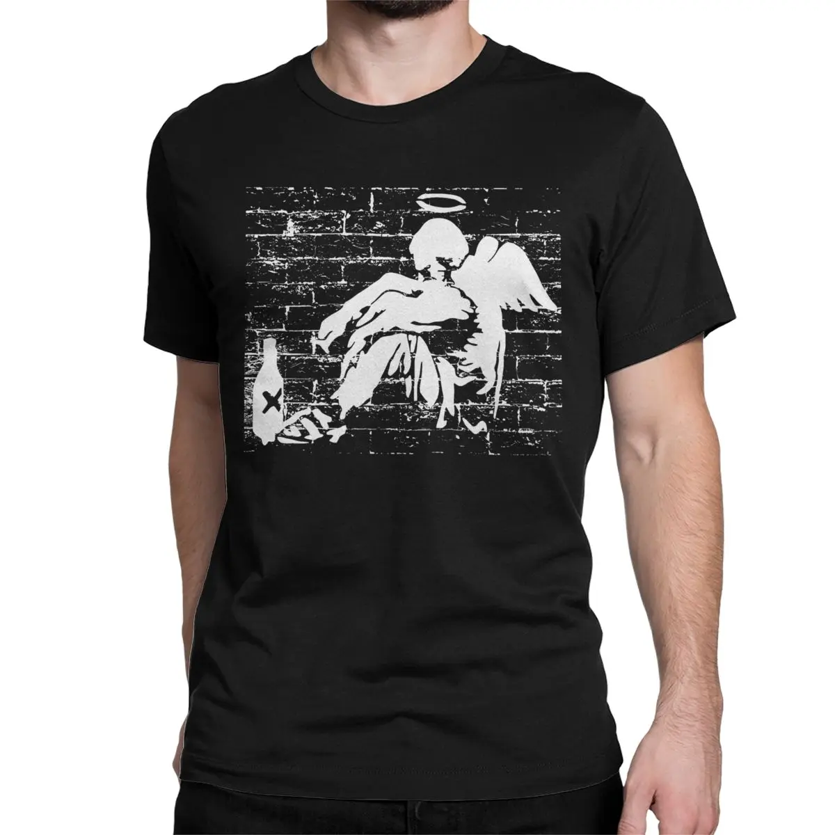 Banksy Drunk Fallen Angel T Shirt Men Women's Cotton Awesome T-Shirt O Neck Tees Short Sleeve Clothing Birthday Gift