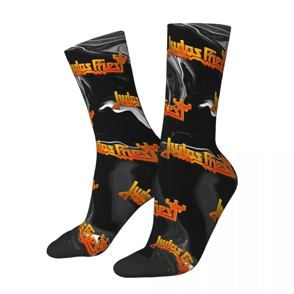 Crazy compression Rock Sock for Men Harajuku Judas Priest Seamless Pattern Crew Sock Novelty