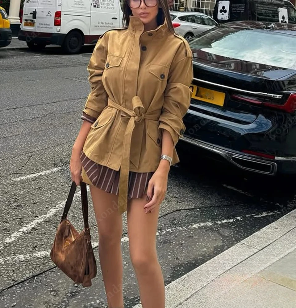 

KONDALA женский элегантный уличный плащ с воротником-стойкой и поясом, пальто 202, осень-зима, модное универсальное женское пальто для поездок на работу