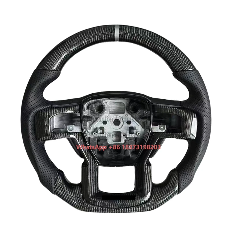 

Wholesale Price Carbon Fiber Perforated Leather Steering Wheel Blue Stitching for Raptor F150 Car Steering Wheel