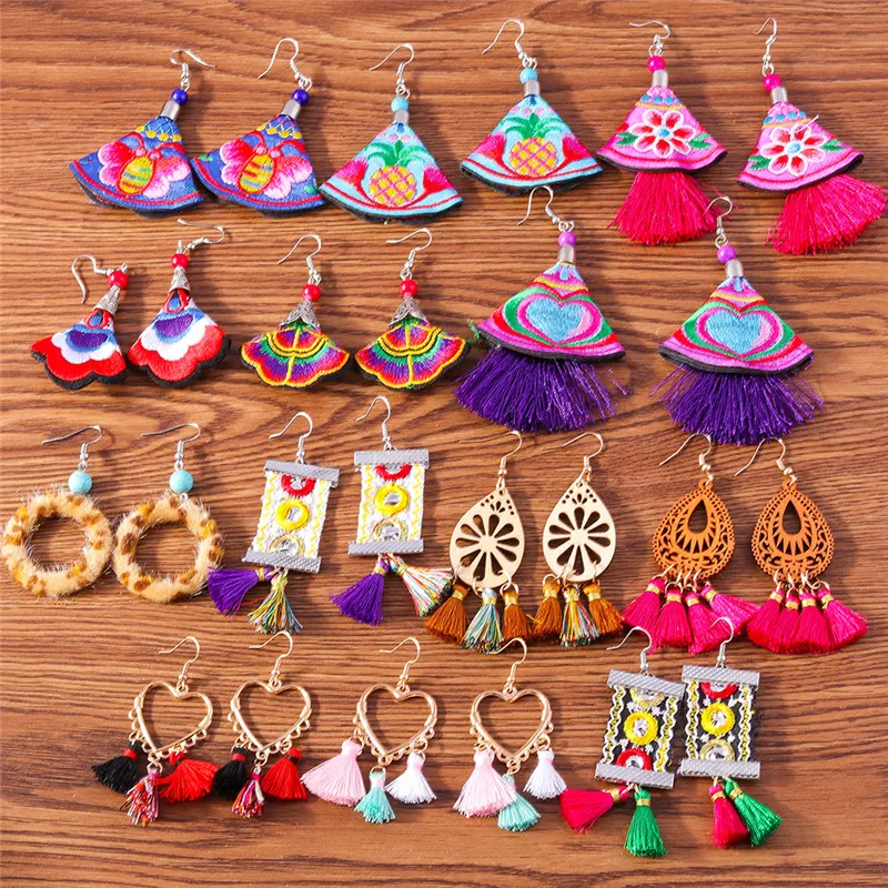 Ethnische Böhmen Quaste Ohrringe für Frauen Aussage Retro Bunte Baumwolle Seide Fransen Ohrring Hochzeit Schmuck Zubehör – Detail 1