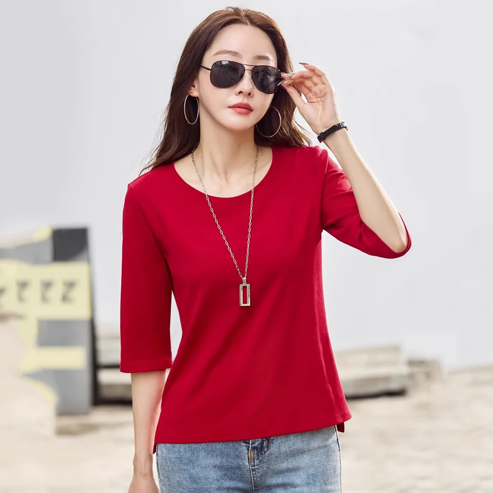 

New Women Spring Autumn Half Sleeve T-shirt Fashion O-Neck Easy match Loose Cotton T-shirt Simplicity Casual Basics T-shirt