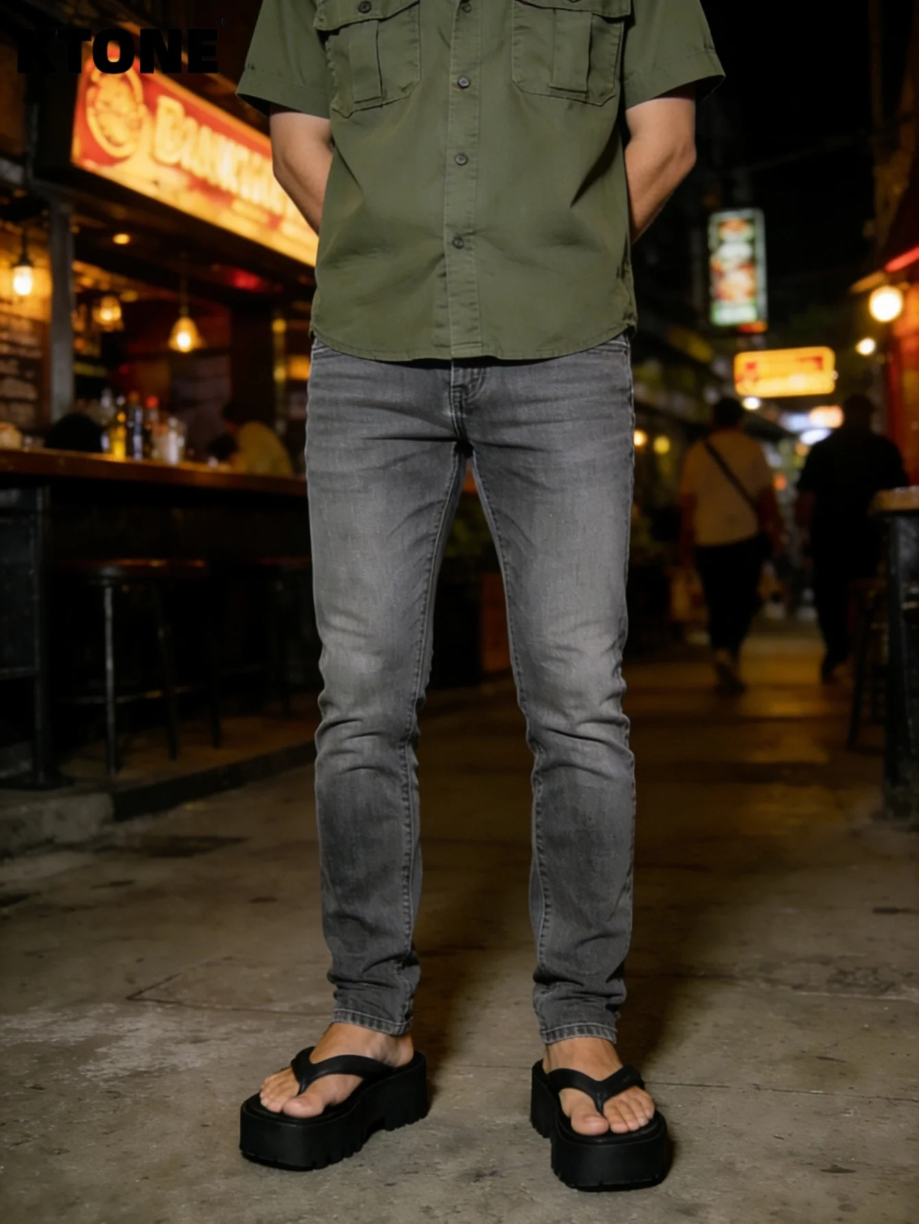 

Classic Gray Y2K Drip Men's Slim Jeans Pant Original Design Daily Wear Trousers No accessories or belts included