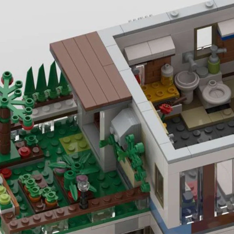 1863 PCS MOC Strandhaus auf der Düne Küstenurlaub Zuhause Meer Villa Modell DIY Modell Bausteine Geburtstag Spielzeug Geschenk