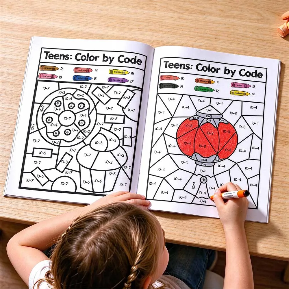 Math Coloring Book for Kids - Color by Number Addition & Subtraction Activity Book, 32 Pages Educational Gift