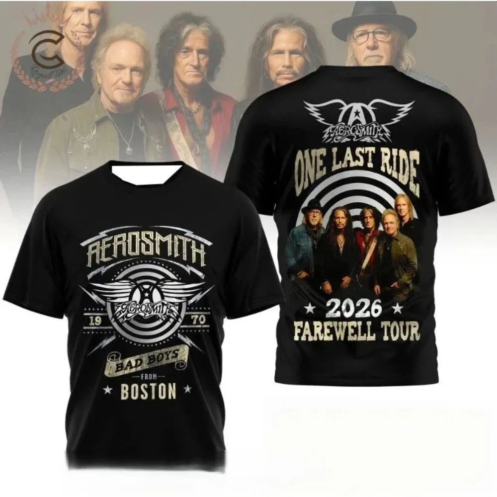 Camiseta de moda vintage de Aerosmith One Last Ride 2026, gira de despedida, con estampado de estrellas, ideal para uso diario y entrenamiento, transpirable.