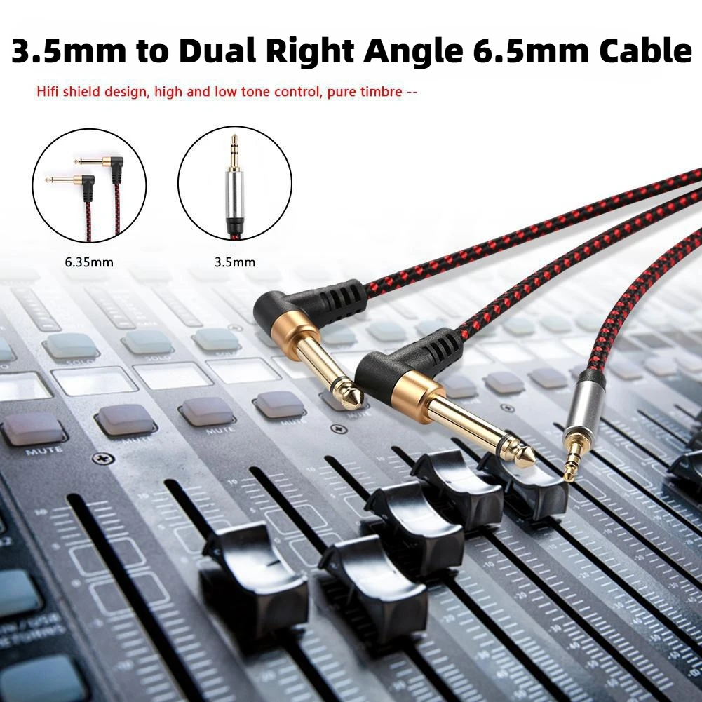 

Stereo 3.5mm Jack 1/8" TRS To Dual Right Angle 6.5mm 1/4" TS Adapter for Mixer Amplifier Speaker 6.35mm Y Splitter Audio Cable