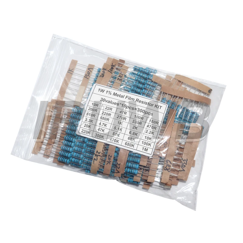 300 قطعة 1/4 واط 1/2 واط 1 واط المقاومة مجموعة 1% معدن مقاوم من غشاء مجموعة متنوعة 10R-1 متر أوم 30 أنواع * 10 قطعة = 300 قطعة