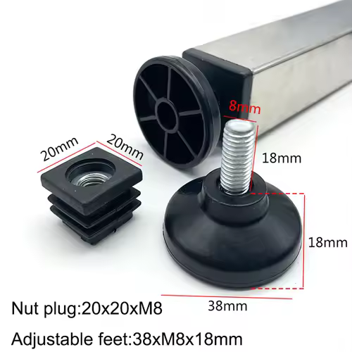 4Pcs Adjustable Furniture Feet And Square/Rectangular Tube Plug With Nuts Black Sofa Chair Table Leveler Legs For Furniture - Image 11