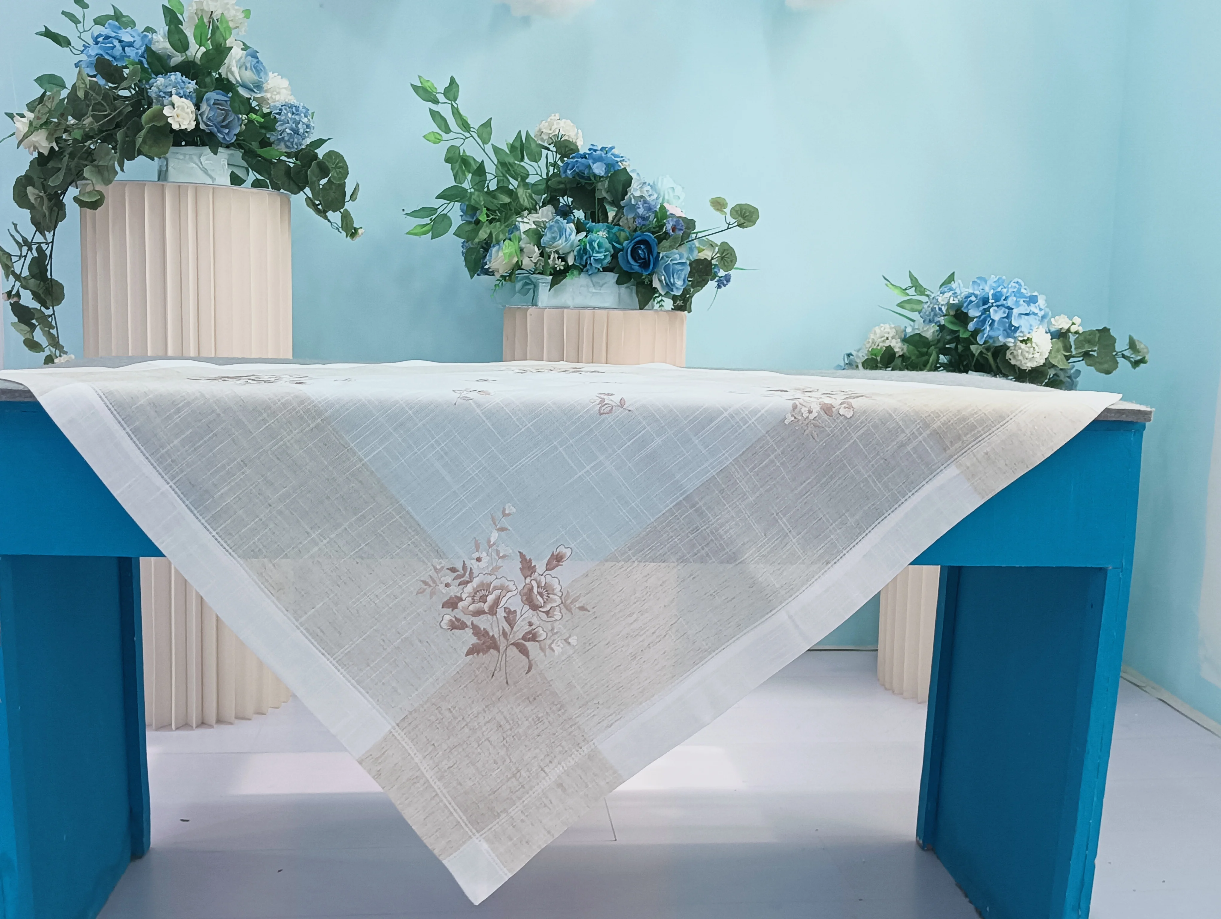 BOHAO 2025Modern Linen Tablecloth Polyester Tablecloth Embroidery Washable Wedding Banquet Coffee Dining Table Cover Hot Selling