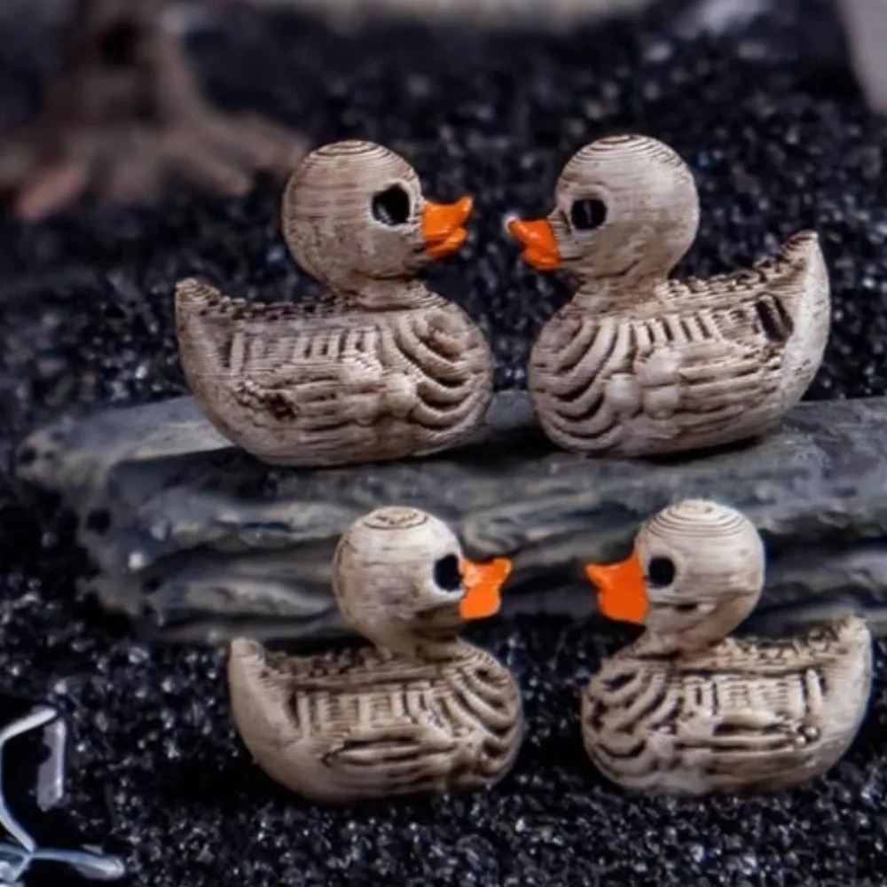 Gothic Style Halloween Skeleton Duck Statue Scary Duck 3D Printed Mini Ducks Ornament Plastic Halloween Decorations