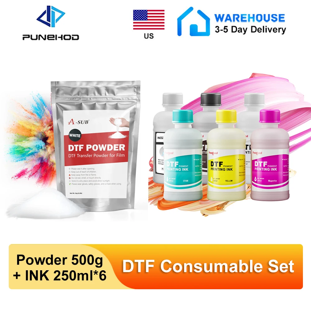 DTF Ink 250ml*6 With 500g DTF Powder For PET Film Direct Transfer Film for DTF Printers Epson I3200 L1800 L800 L805