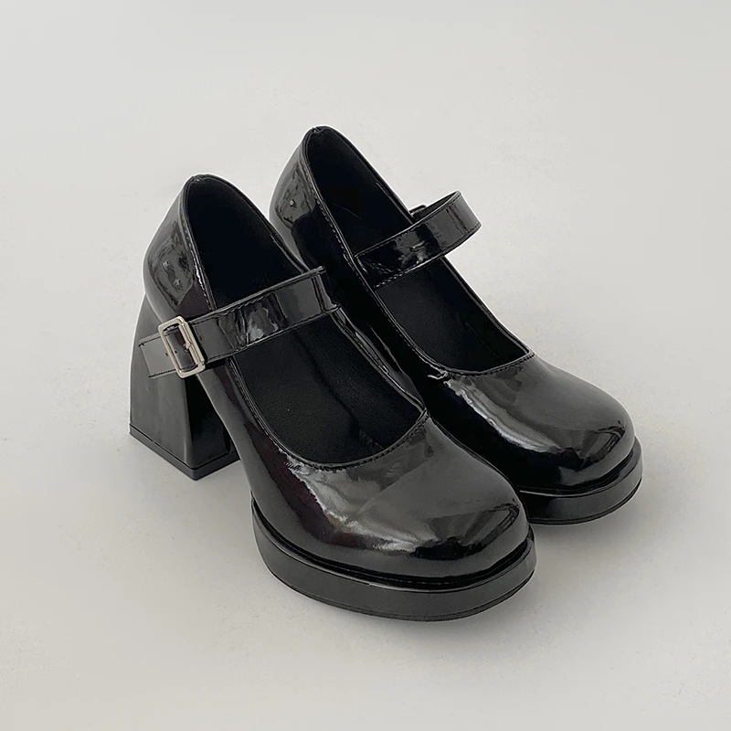 Mary Janes Vintage Black Sandals Woman Buckle Non-Slip Casual Medium Heels Office Ladies Solid Elegant Heels Korean 2024 Summer