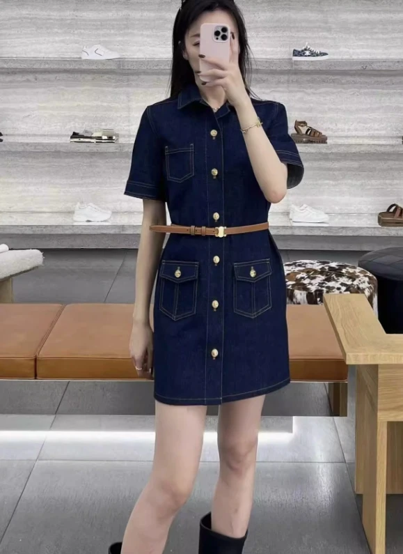 Women's Lasel Gold Buckle Denim Tooling dress