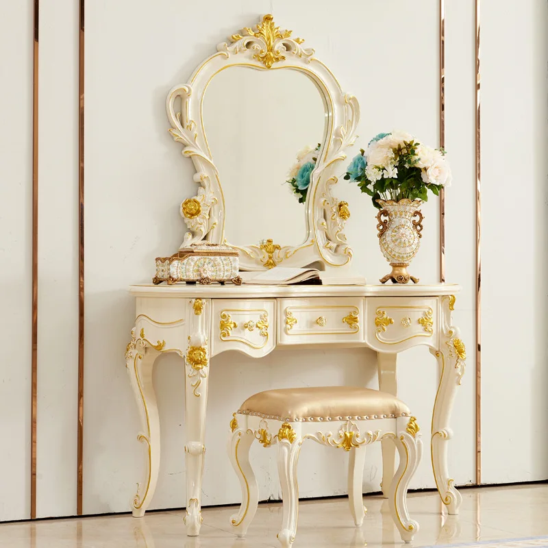 

Solid wood dresser American villa bedroom pearl white master makeup table small apartment makeup table stool mirror