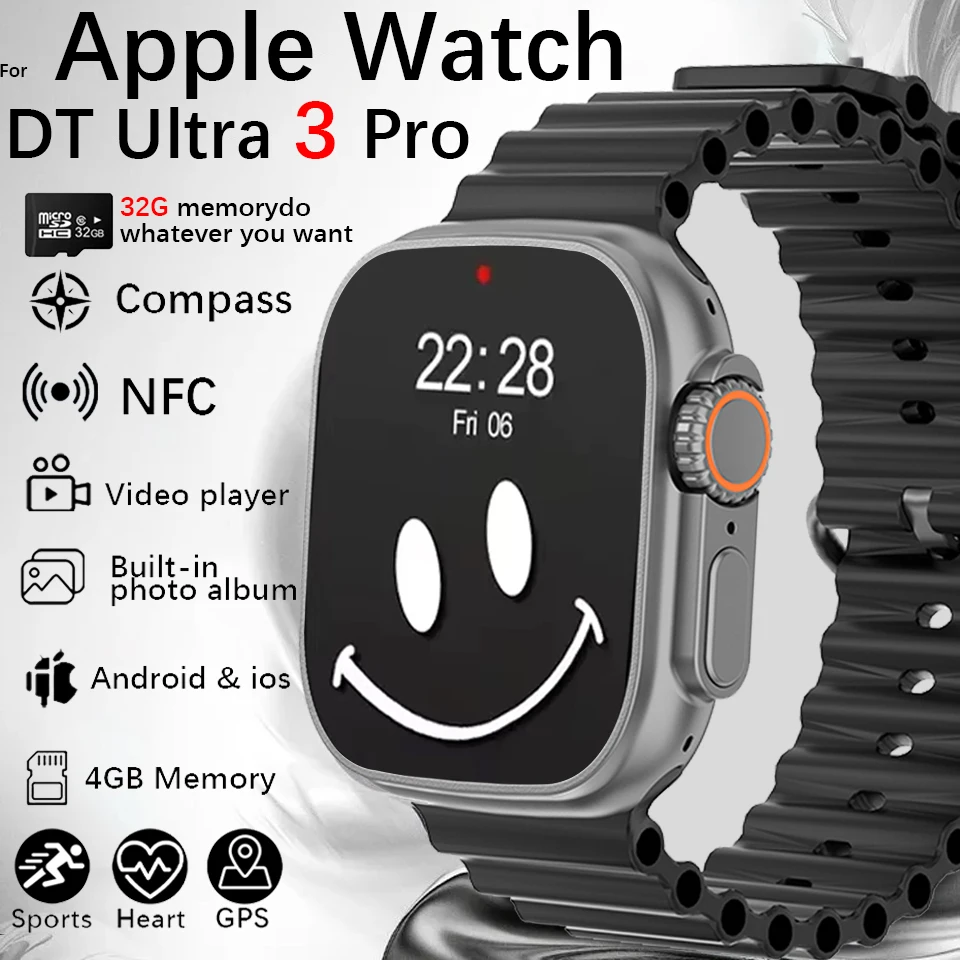 جديد DT Ultra 3 Pro GPS Tracker NFC Smartwatch 32G ذاكرة الموسيقى فيديو NFC HD بلوتوث دعوة مقاوم للماء ساعة ذكية لنظام أندرويد iOS #1