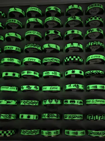 20pcs/Lot Wholesale Noctilucent Bright in Night Stainless Steel Finger Rings for Men Women New Glow Joint Ring Party Bar Jewelry