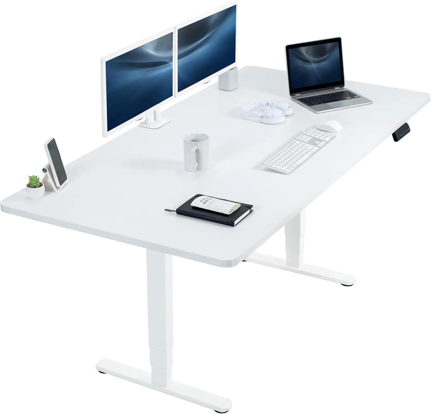 Vivo Electric 71 X 36 Inch Sit Stand Desk, Dual Motor Memory Controller Height Adjustment, 2B Series, White Top White Frame,