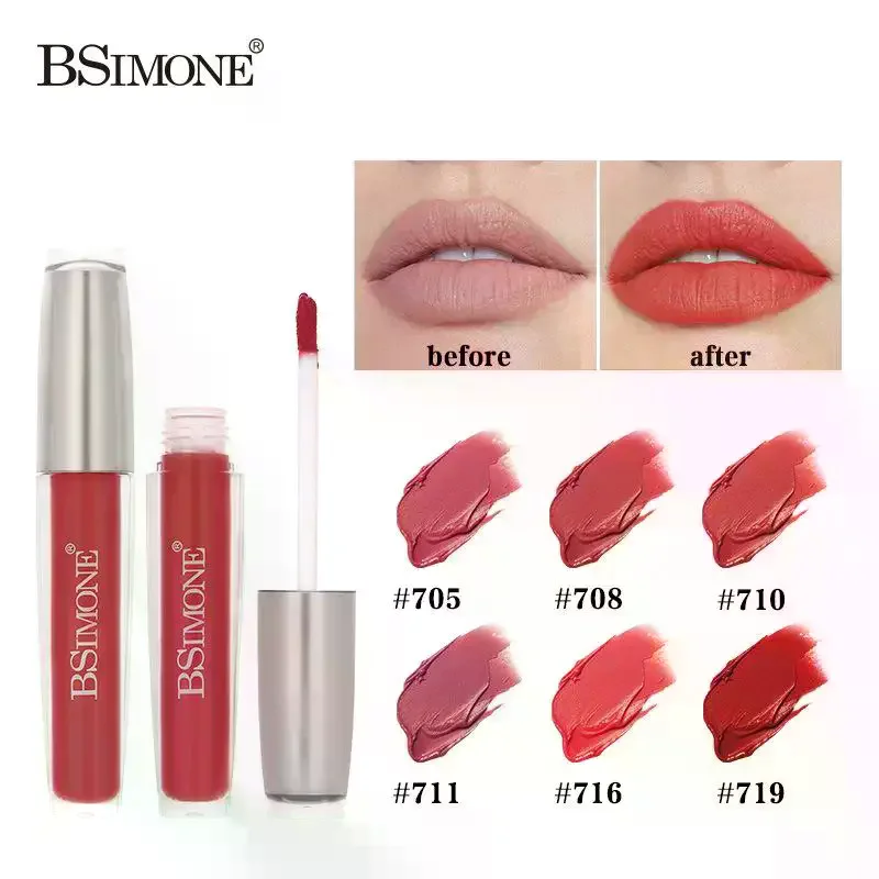 Bsimone batom fosco à prova d'água, hidratante de longa duração, copo antiaderente, nude, presentes de natal e dia dos namorados