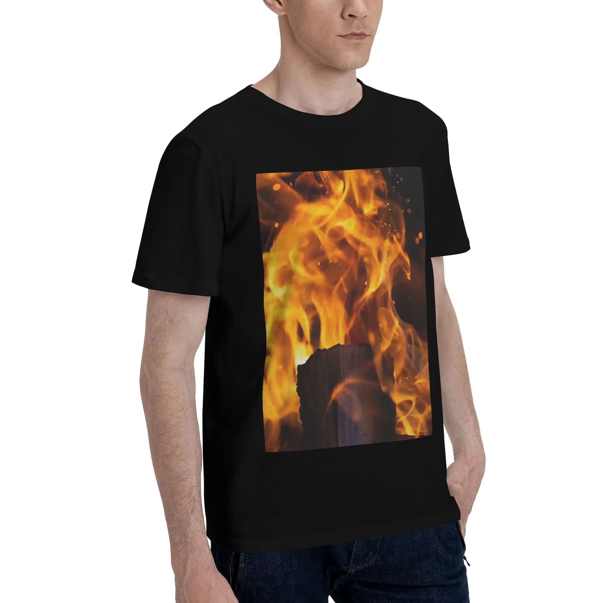 

Burning Fire With Sparks Men T-Shirt Oversized T Shirts Men's O-Neck Cotton Tees Short Summer Male