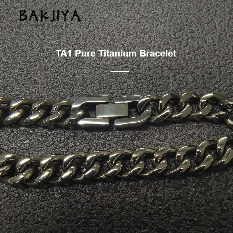 

TA1 Solid Pure Titanium Bracelet for Men, Titanium Cuban Chain Bracelet, Anti Allergy & Durable, 10.5mm Width - Unisex Men Gift