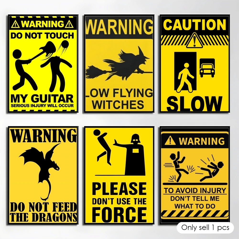 

Fun Warning Signs Poster HD Art Mural Wallart Waterproof Vintage Print Decor for Home Decoration DIY Durable