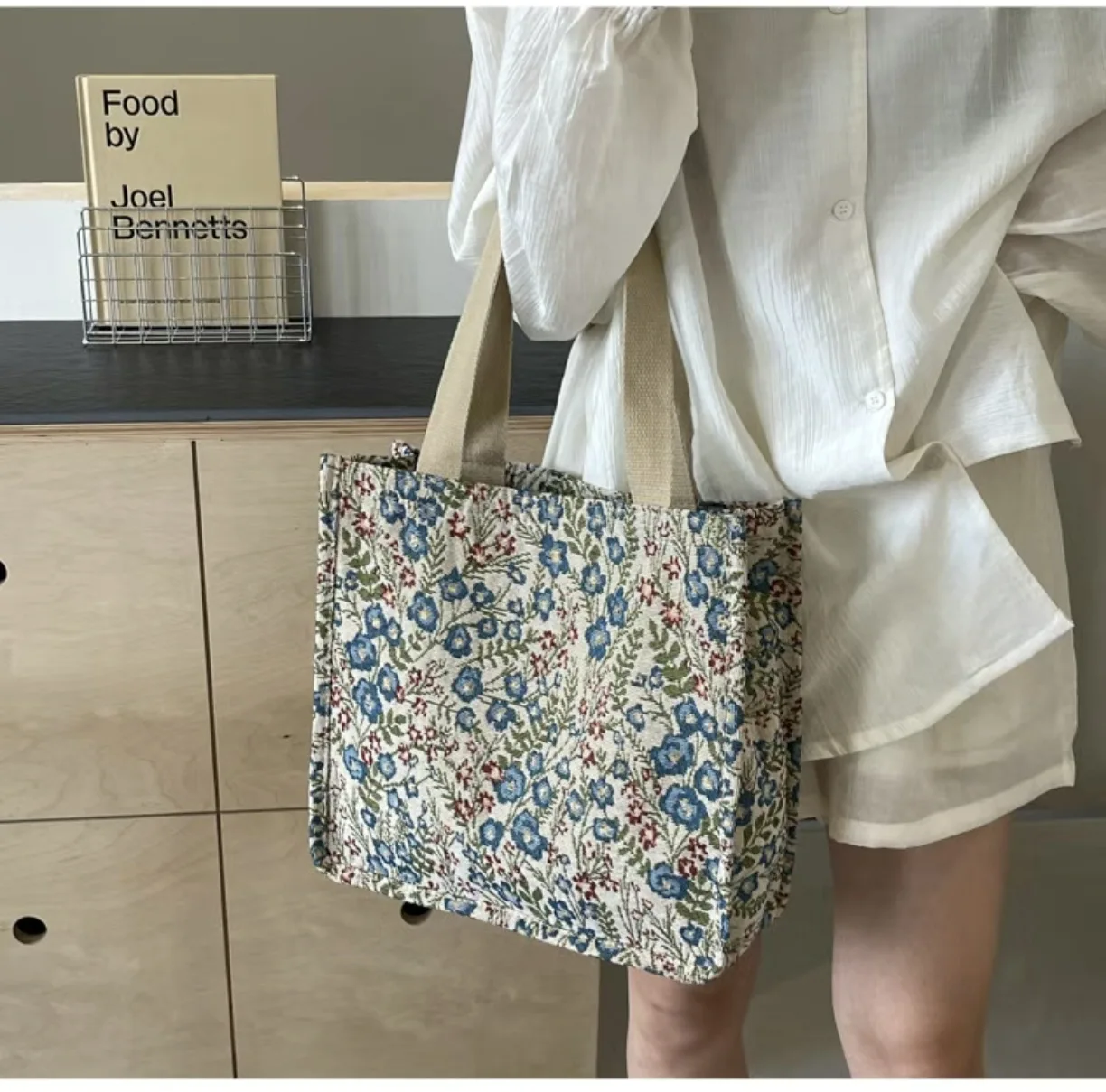 2026 Vintage European American Ethnic Print Canvas Tote Bag Women Multi Pocket Large Capacity Office Commuter Shoulder Bag - view 5