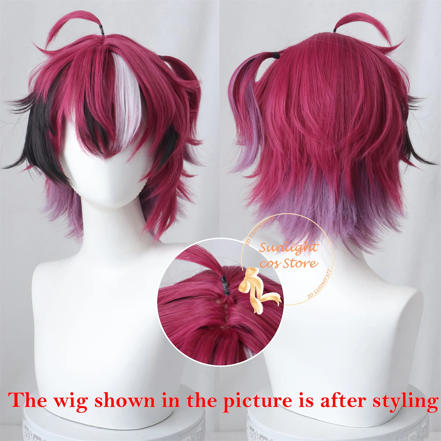 Vtuber Doppio Dropscythe Cosplay 35cm Short Rose Mixed Color Wigs Heat Resistant Synthetic Hair Anime Cosplay Wig + Wig Cap