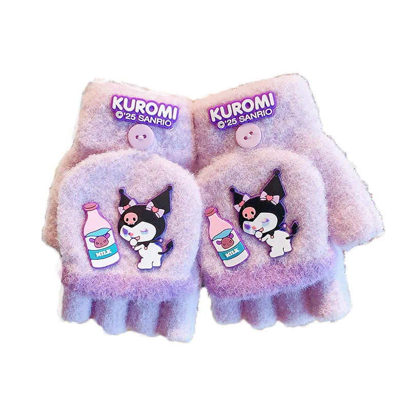 6-12years voor Hellokitty Flip-up Handschoenen Kind Kuromi Peuter Gebreide Handschoenen Outdoor Warm Houden Flip-up Handschoenen Meisje Kerstcadeau