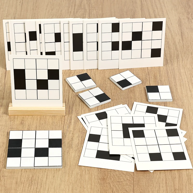 Wooden Black White Logic Puzzle Montessori Educational Toy Pattern Matching Brain Teaser IQ Training Tabletop Game Gift for Kids