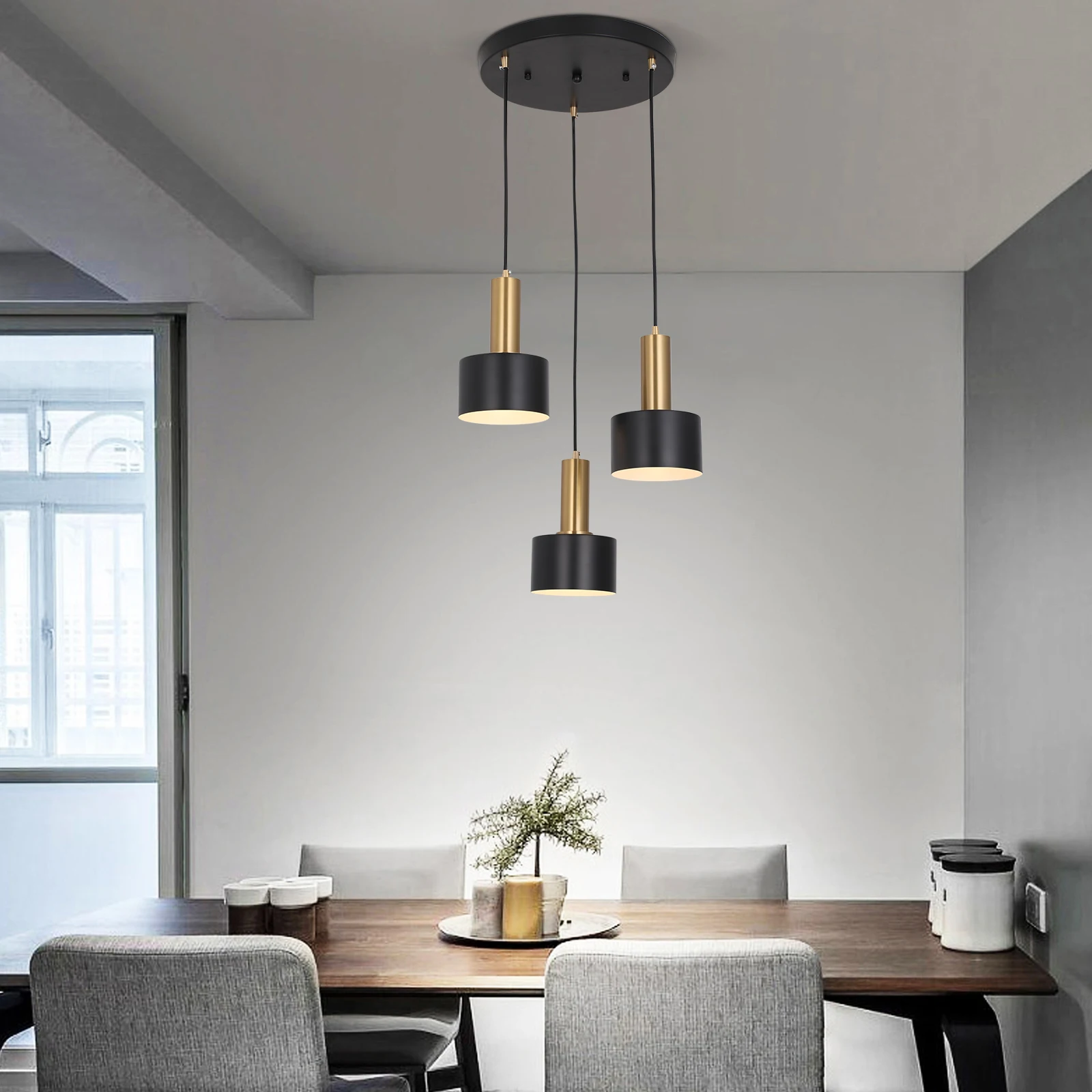 

Modern Pendant Light Black Led E27 Fixtures Vintage Chandelier Industrial Meta Hanging Ceiling Light Kitchen Island Dining Room