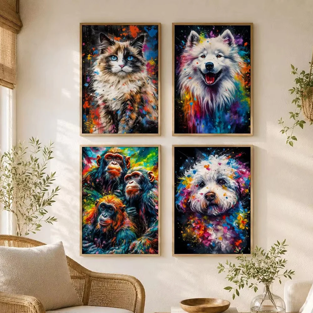 Splash Animal Canvas Painting Colorful Animals Poster and Prints Graffiti Art Wall Art Picture Mural for Bedroom Interiors Decor